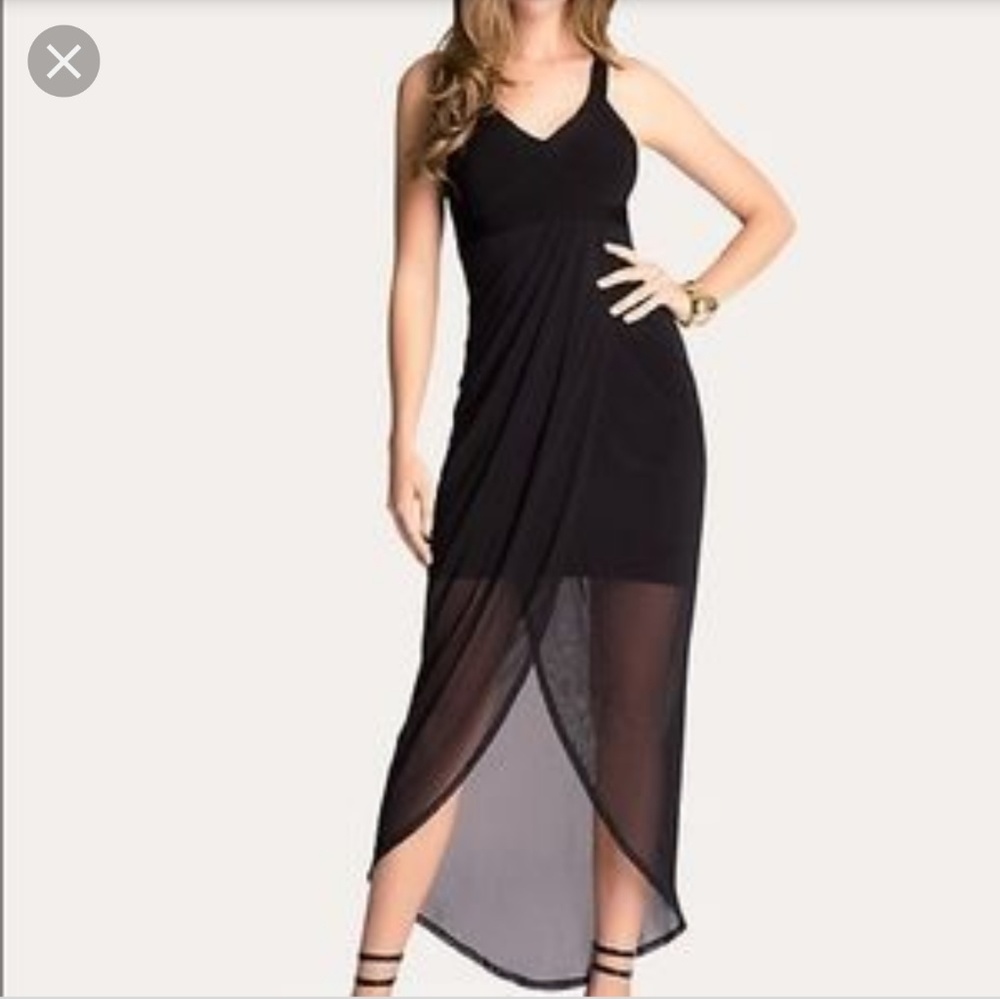 BEBE  black bandage dress with mesh overlay
